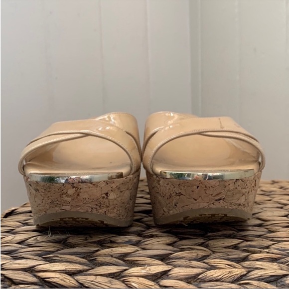 Jimmy Choo Prima Patent Leather Cork Wedge Sandal in Nude - Picture 5 of 15